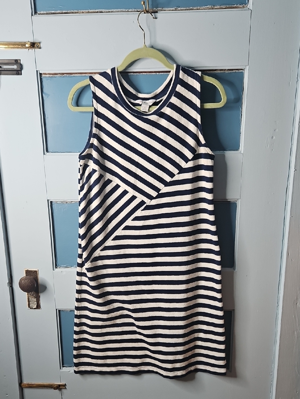 Liz Claiborne Striped Sleeveless Shift Dress - Navy and White Terry Cloth M